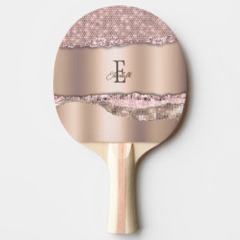 Raquete De Ping Pong Rosa Dourado Tendência Diamantes Brilho Monograma