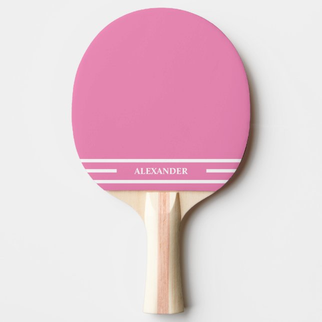 Raquete de Ping Pong Rosa e Branca com Nome (Frente)