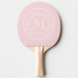 Raquete De Ping Pong Rosa Meados do Século Monograma Casamento Coração 