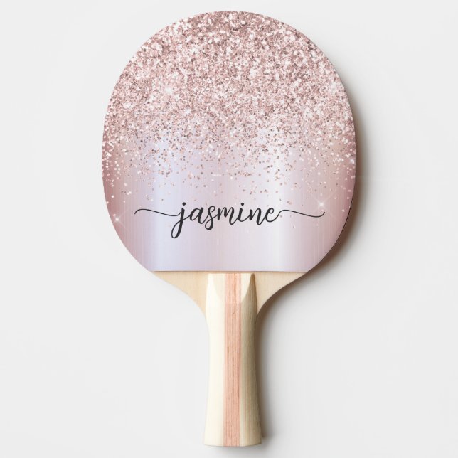 Raquete De Ping Pong Rosa Moderno Dourado Brilho Nome Personalizado Scr (Frente)