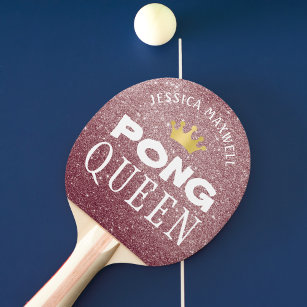 Raquete De Ping Pong Rosa personalizado com brilho Dourado PING PONG QU