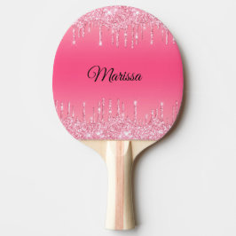 Raquete De Ping Pong Rosa Quente Com Gotas De Glitter De Prata Espumant