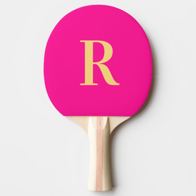 Raquete De Ping Pong Rosa Quente Simples Monograma (Frente)