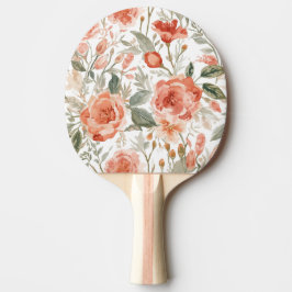 Raquete De Ping Pong Rosas Laranja Aquarela Botânica Coral Floral