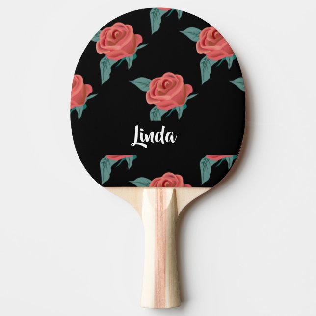 Raquete De Ping Pong Rosas rosa a preto (Frente)