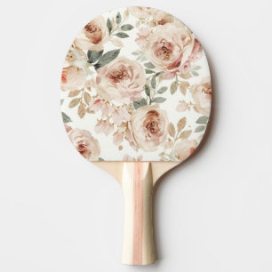 Raquete De Ping Pong Rosas Rosa Suave Impressão Floral Aquarela Botânic