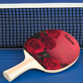 Raquete De Ping Pong Rosas Vermelhas Vintage Nome Personalizado