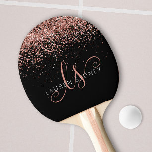 Raquete De Ping Pong Rose Gold Blush Pink Glitter Glam Monogram Name