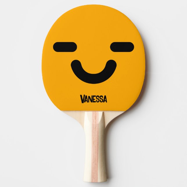 Raquete De Ping Pong Rosto Alegre Laranja com Nome (Frente)