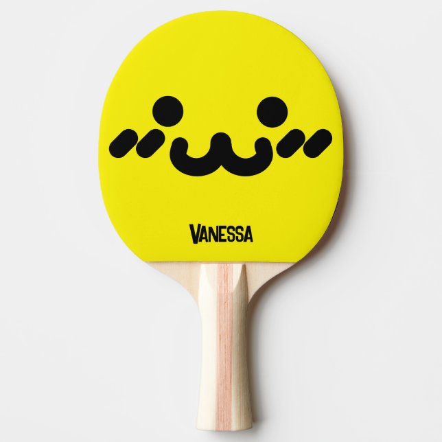Raquete De Ping Pong Rosto Amarelo Fofo com Nome (Frente)