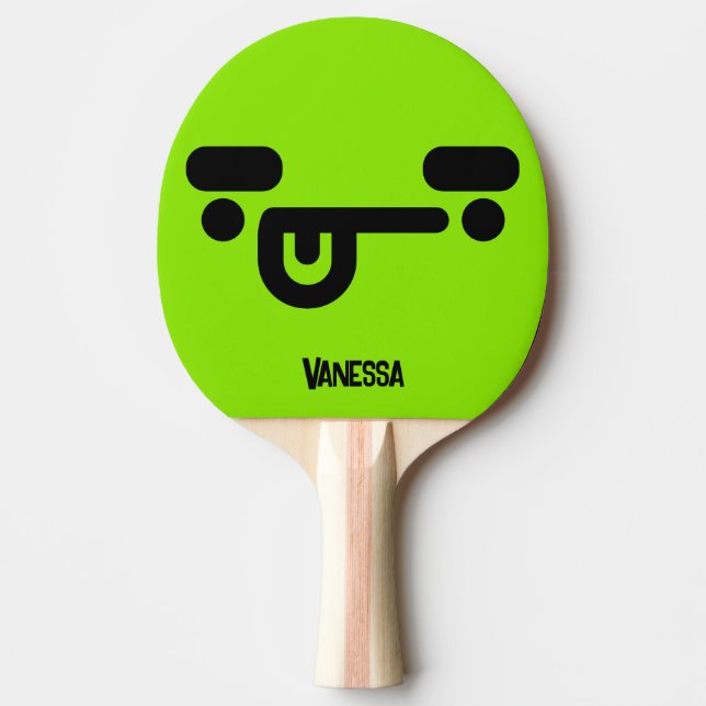 Raquete De Ping Pong Rosto Confuso Malicioso Verde com Nome (Frente)