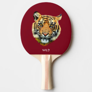 Raquete De Ping Pong Rosto de Animal Tigre Selvagem em Borgonha