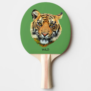 Raquete De Ping Pong Rosto de Animal Tigre Selvagem em Verde
