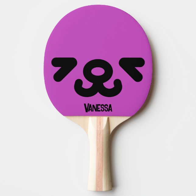 Raquete De Ping Pong Rosto de Cachorro Feliz Roxo com Nome (Frente)