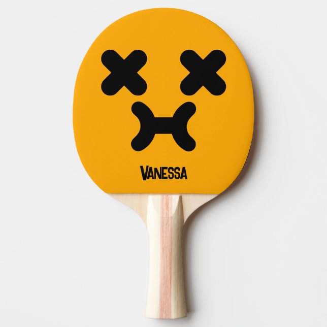 Raquete De Ping Pong Rosto Embriagado Laranja com Nome (Frente)