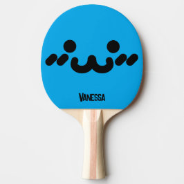 Raquete De Ping Pong Rosto Fofo Azul com Nome