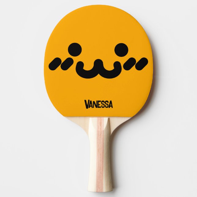 Raquete De Ping Pong Rosto Fofo Laranja com Nome (Frente)