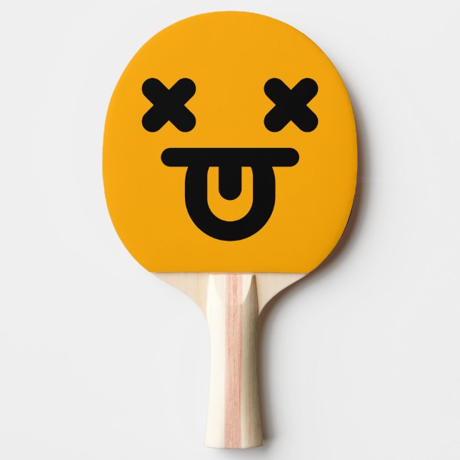 Raquete De Ping Pong Rosto Laranja Com Língua Para Fora Atordoado (Frente)