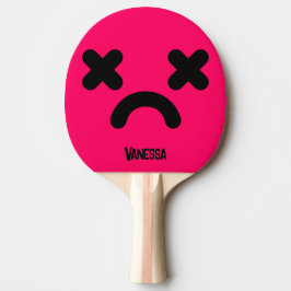 Raquete De Ping Pong Rosto Triste Atordoado Rosa com Nome