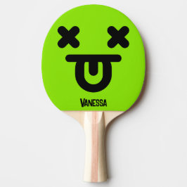 Raquete De Ping Pong Rosto Verde com Língua Para Fora Desnorteado com N