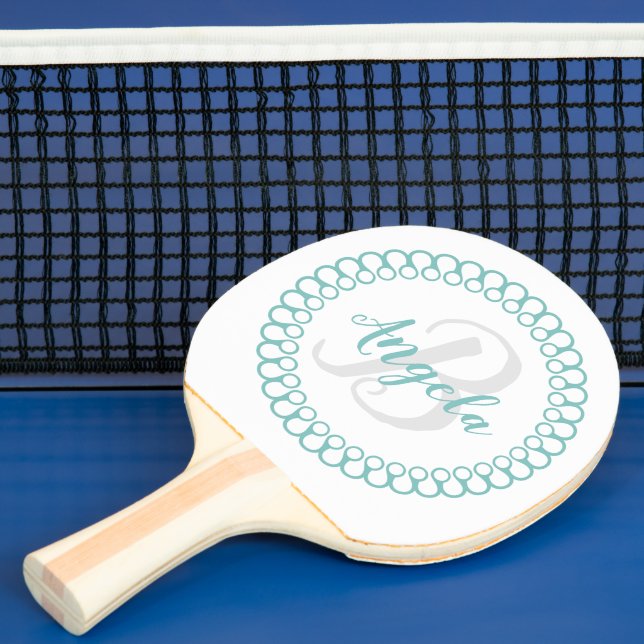 Raquete De Ping Pong Rótulo Decorativo Teal Monograma Ping Pong Paddle (Insitu)