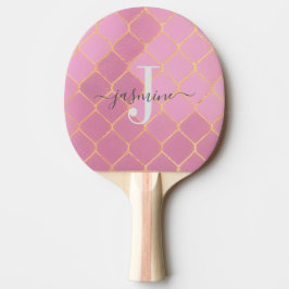 Raquete De Ping Pong Rótulo Monograma Glitter Rosa e Dourado Feminino