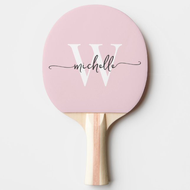 Raquete De Ping Pong Roxo Bege Moderno Nome Personalizado Script Monogr (Frente)