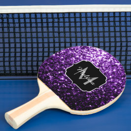 Raquete De Ping Pong Roxo Escuro falso brilho glitter faíscas Monograma