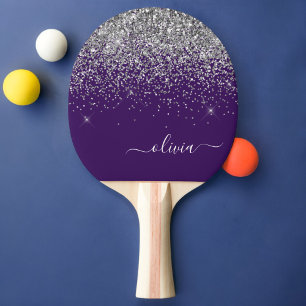 Raquete De Ping Pong Roxo Silver Glitter Girly Glam Monograma