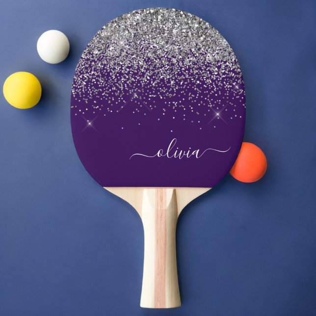 Raquete De Ping Pong Roxo Silver Glitter Girly Glam Monograma (Criador carregado)