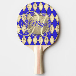 Raquete De Ping Pong Royal Blue e Dourado Glam Monograma