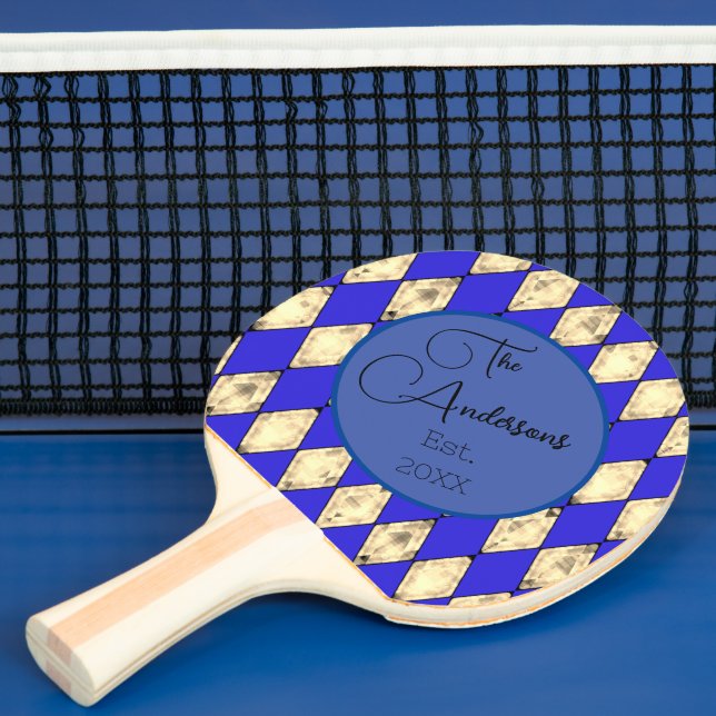 Raquete De Ping Pong Royal Blue e Dourado Nome da Família Moderna Harle (Insitu)