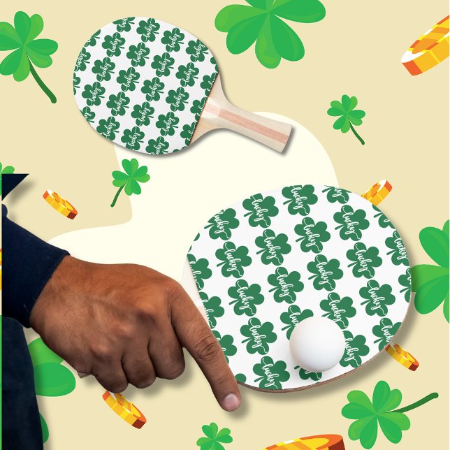 Raquete De Ping Pong Rua De Vestido Verde. (Green Lucky Clover St. Patrick Day Ping Pong Paddle)