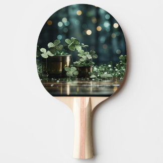 Raquete De Ping Pong ☘️ Rua do dia de Patrick Bokeh Lights & Clovers