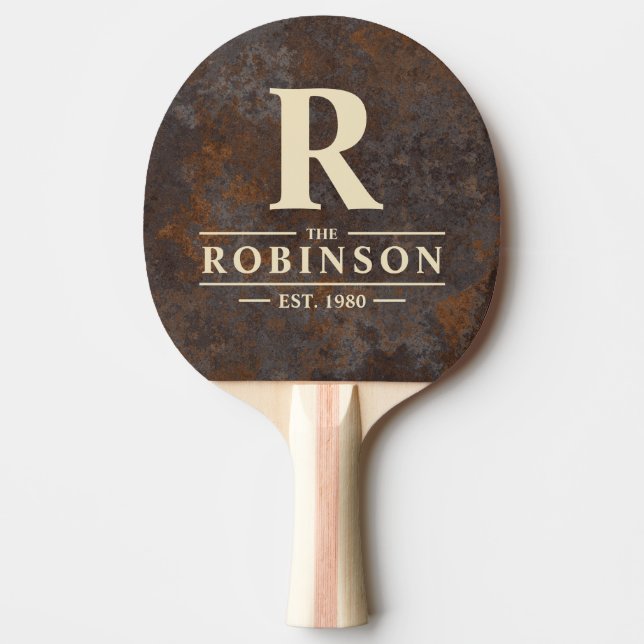Raquete De Ping Pong Rusted Metal Sheet Family Name & Initial (Frente)