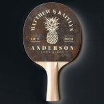 Raquete De Ping Pong Rusted Metal Sheet Tropical Pineapple WeddingCrest<br><div class="desc">Rusted Metal Sheet Tropical Pineapple Wedding Crest Ping Pong Paddle brings a vibrant blend of island charm and rustic character to every rally, pairing a weathered metal sheet inspired design with a festive tropical pineapple wedding crest that symbolizes warmth, hospitality, and joyful beginnings. The bold visual style stands out during...</div>