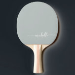 Raquete De Ping Pong Sage Verde Nome Personalizado Letra de Cursiva<br><div class="desc">Raquete de Ping Pong Personalizada com Nome Monograma Glamour Feminino Elegante em Verde Sage. Estes desenhos apresentam seu primeiro nome em uma linda tipografia de assinatura com estilo de letra manuscrita e cauda swash (ou caligrafia) sobre um fundo verde sage ou verde poeirento. Fácil de personalizar. Ótimo presente feminino e...</div>