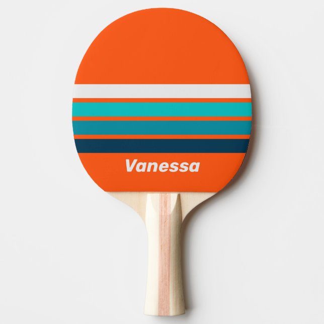Raquete De Ping Pong Salva-vidas retrô com listras e nome (Frente)