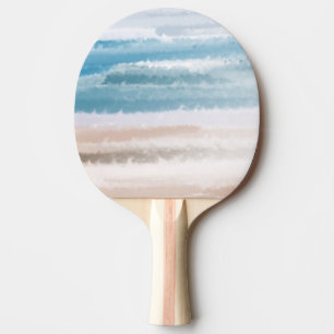 Raquete De Ping Pong Sandy Beach Ocean Waves Abstrato Watercolor