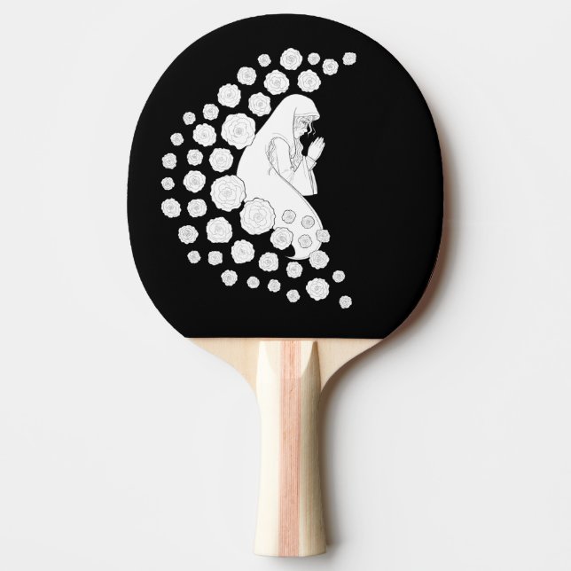 Raquete De Ping Pong Santa Maria com rosas - preto e branco - (Frente)