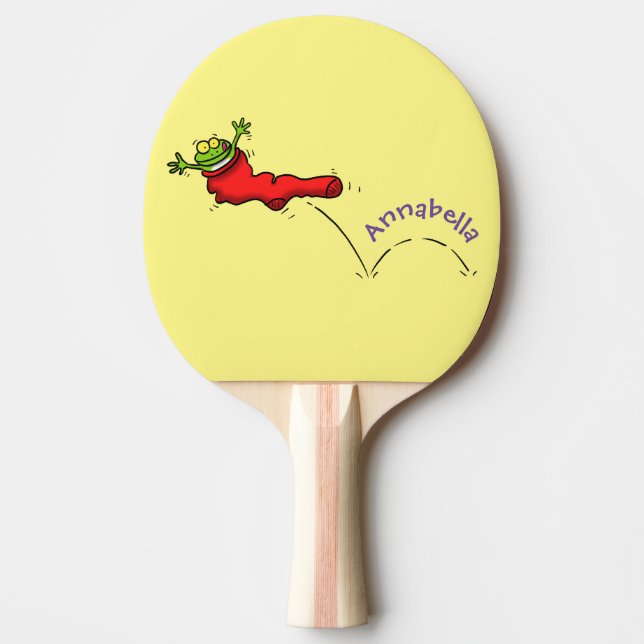 Raquete De Ping Pong Sapo bonito em um desenho de salto em meia vermelh (Frente)
