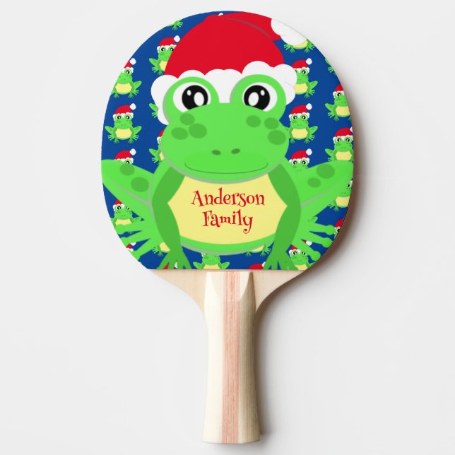 Raquete De Ping Pong Sapo de Natal Padrão Santa Hat Novidade Azul (Frente)