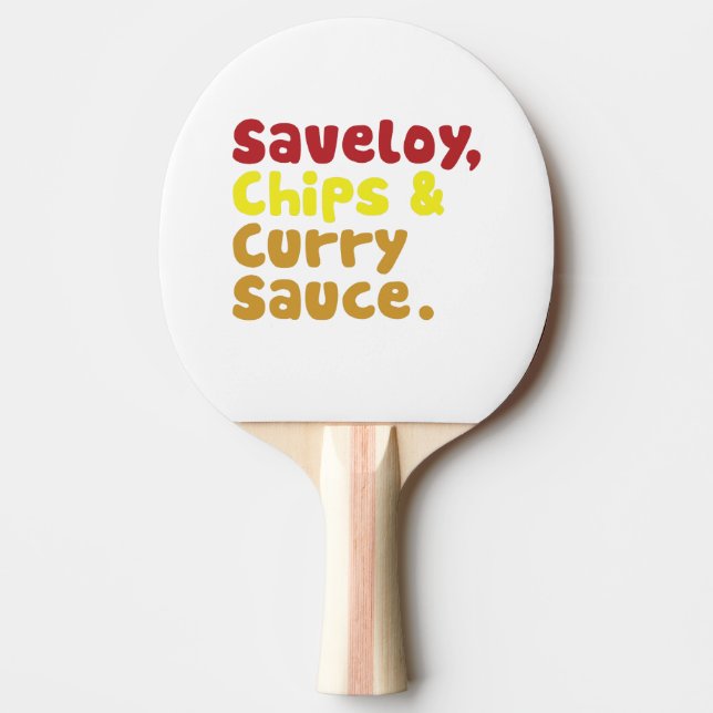 Raquete De Ping Pong Saveloy, Chips e Molho Curry. (Frente)