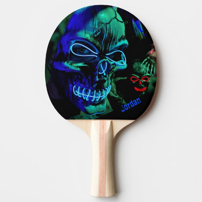 Raquete De Ping Pong Scary Badass Neon Blue Teal (Frente)
