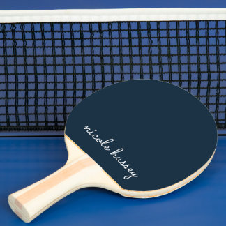 Raquete De Ping Pong Script Azul do marinho | Na moda Monograma Moderno