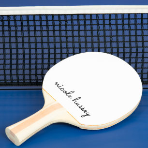 Raquete De Ping Pong Script Branco Na moda Monograma Moderno Minimali