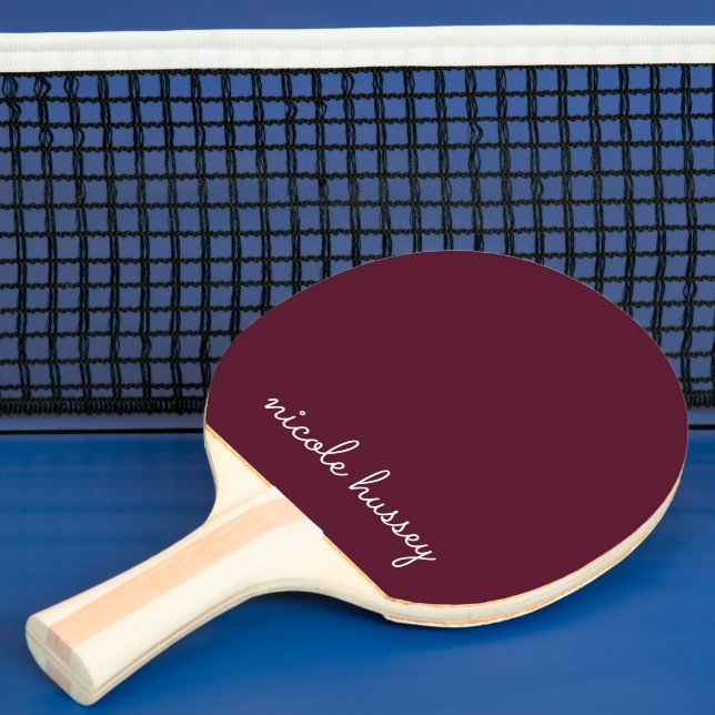 Raquete De Ping Pong Script Burgundy | Na moda Monograma Moderno (Insitu)