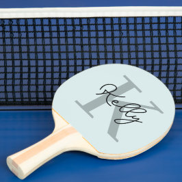 Raquete De Ping Pong Script de Monograma Azul Aqua Moderno