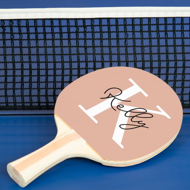 Raquete De Ping Pong Script de Monograma Rosa Blush Moderno (Insitu)