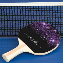 Raquete De Ping Pong Script de nome do monograma da brilho púrpura pret